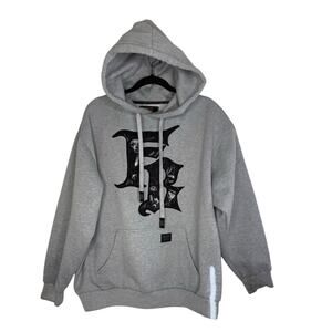 FB County Graffiti Hoodie Sweatshirt Gray Black Logo Streetwear Size M Oversize